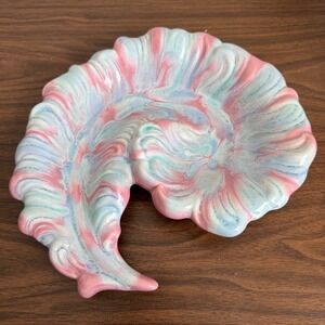 Royal Haeger Pottery R277 Feather Dish Tray Pink Blue Pastel Glaze USA MCM VTG